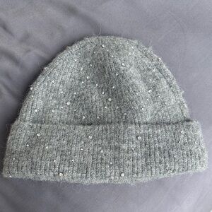 Sandro Gray Beanie with Rhinestone Accents